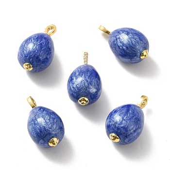 Rack Plating Brass Micro Pave Cubic Zirconia Enamel Pendants, Real 18K Gold Plated, Cadmium Free & Lead Free & Nickle Free, Egg, Blue, 24.5x13mm, Hole: 3.5x2mm
