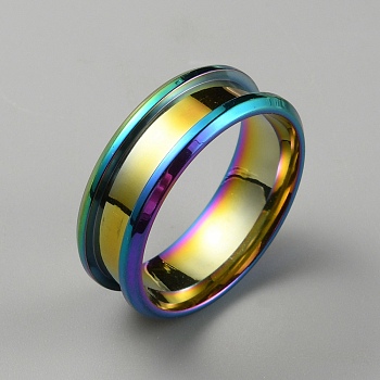 304 Stainless Steel Grooved Finger Ring Settings, Ring Core Blank, for Inlay Ring Jewelry Making, Rainbow Color, Inner Diameter: 20mm