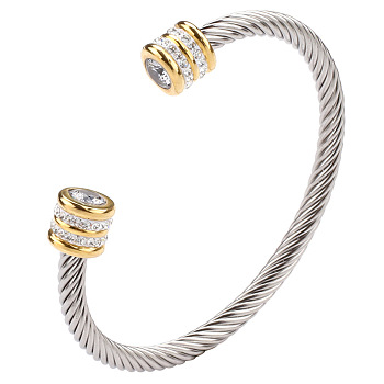 April Twisted Stainless Steel Rhinestone Open Cuff Bangles, Torque Bangles for Women