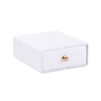 Rectangle Paper Drawer Jewelry Set Box, with Brass Rivet, for Earring, Ring and Necklace Gifts Packaging, White, 7x9x3cm