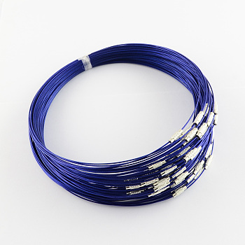 Stainless Steel Wire Necklace Cord DIY Jewelry Making, with Brass Screw Clasp, Midnight Blue, 17.5 inch