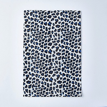 PU Leather Self-adhesive Fabric Sheet, Rectangle, Leopard Pattern, for Making Hair Bows and Earrings, Blue, 30x20x0.1cm
