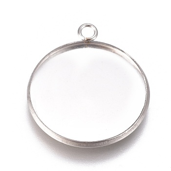 304 Stainless Steel Pendant Cabochon Settings, Plain Edge Bezel Cups, Flat Round, Stainless Steel Color, Tray: 22mm, 27.5x23.8x2mm, Hole: 2.2mm
