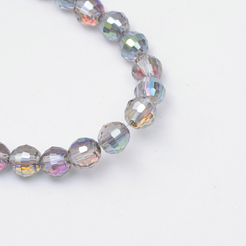 Electroplate Glass Bead Strands, Multi-color Plated, Faceted(96 Facets), Round, Teal, 8mm, Hole: 1mm, about 72pcs/strand, 21.8 inch