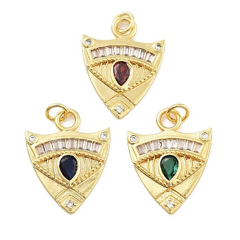 Rack Plating Brass Micro Pave Cubic Zirconia Pendants, Long-Lasting Plated, Lead Free & Cadmium Free, Triangle with Eye, Mixed Color, 23.5x18.5x2.5mm, Hole: 3.3mm