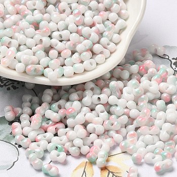 Baking Paint Glass Seed Beads, Round Hole, Peanut, Pink, 6~6.5x3~3.5x3~3.5mm, Hole: 1~1.2mm, about 4500pcs/pound