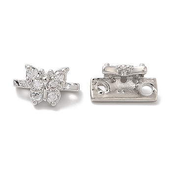 Brass Micro Pave Clear Cubic Zirconia Connector Charms, Butterfly Links, Platinum, 6x10x5mm, Hole: 1.4mm