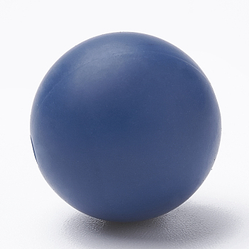 Food Grade Eco-Friendly Silicone Beads, Round, Marine Blue, 14~15mm, Hole: 2mm