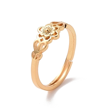 Brass Sakura Flower Adjustable Ring for Women, Cadmium Free & Lead Free, Real 18K Gold Plated, US Size 5(15.7mm)