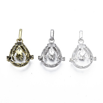 Rack Plating Brass Locket Pendants, Cadmium Free & Lead Free, Teardrop with Leaf, Mixed Color, 27x24.5x16mm, Hole: 3x8mm