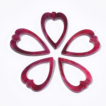 Cellulose Acetate(Resin) Pendants, Heart, Medium Violet Red, 28x18.5x2.5mm, Hole: 1.2mm