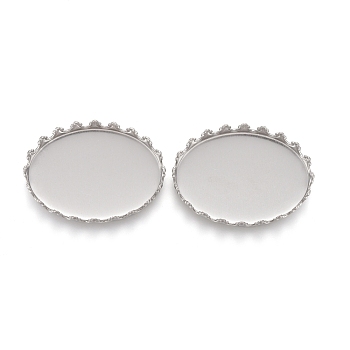 201 Stainless Steel Cabochon Settings, Lace Edge Bezel Cups, Oval, Stainless Steel Color, Tray: 25x18mm, 26x19x4mm