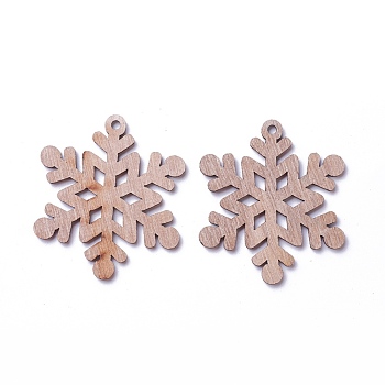 Undyed Wood Pendants, Snowflake, BurlyWood, 60x53x2.5mm, Hole: 3mm