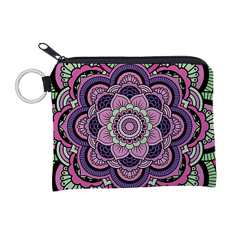 Mandala Flower Pattern Polyester Clutch Bags, Change Purse with Zipper & Key Ring, for Women, Rectangle, Dark Orchid, 12x9.5cm