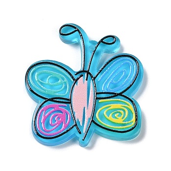 Acrylic Pendants, Butterfly, Blue, 34x31.5x2.5mm, Hole: 1.4mm