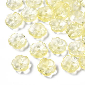 Transparent Spray Painted Imitation Jade Glass Beads, Flower, Pale Goldenrod, 15x15x6mm, Hole: 1.2mm