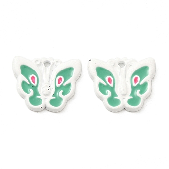 Spray Painted Alloy Enamel Pendants, Butterfly Charm, White, 15.5x18x2mm, Hole: 1.6mm