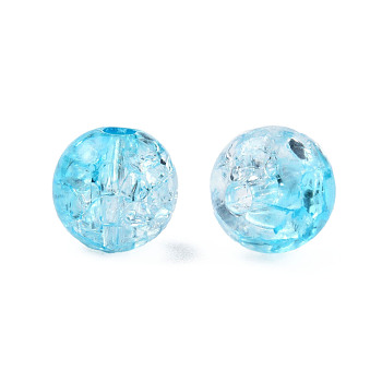 Transparent Crackle Acrylic Beads, Round, Sky Blue, 8x7.5mm, Hole: 1.8mm, about 1700pc/500g