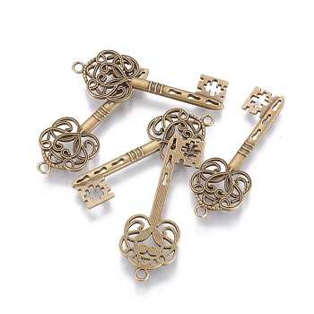 Tibetan Style Pendants, Skeleton Key Pendants, Lead Free and Cadmium Free, Antique Bronze, 60x22x2mm, Hole: 2mm