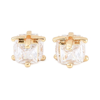 Brass Clear Cubic Zirconia Beads, Cube, Long-Lasting Plated, Rack Plating, Lead Free & Cadmium Free, Golden, 9x9x6.5mm, Hole: 1.8mm