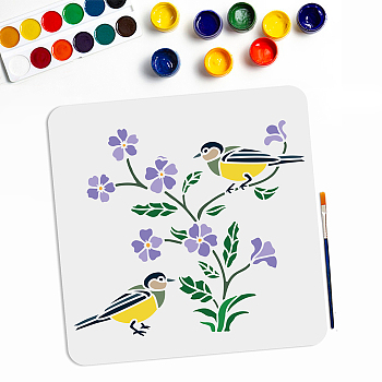 US 1Pc PET Hollow Out Drawing Painting Stencils, with 1Pc Art Paint Brushes, Bird, Stencils: 300x300mm, Brushes: 16.9x0.5cm