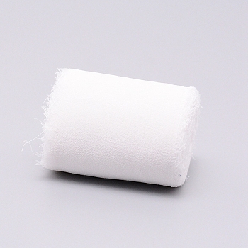 Polyester Ribbon, Fringe Chiffon Silk-Like Ribbon, for Wedding Invitations, Bouquets, Gift Wrapping , White, 2 inch(50mm), about 5m/roll