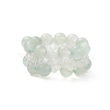 Natural Green Aventurine & Glass Braided Beaded Stretch Ring for Women(RJEW-JR00546-01)-6