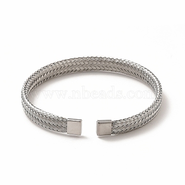 304 Stainless Steel Mesh Chains Shape Open Cuff Bangle for Women(BJEW-C033-01P)-3