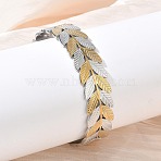 304 Stainless Steel Cuff Bangles for Women, Leaf, Ion Plating(IP), Long-Lasting Plated, Golden & Stainless Steel Color, Inner Diameter: 2.11 inch(5.35cm)x2.38 inch(6.05cm)(BJEW-D466-01GP)