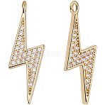 Rack Plating Brass Micro Pave Cubic Zirconia Pendants, Real 18K Gold Plated Charms, Lightning Bolt, 25x7.5x2mm, Hole: 1.5mm(KK-BBC0017-92A)