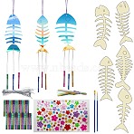 DIY Wood & Aluminium Round Tube Wind Chime Making Kits, Fish, 150x56.351~85.098mm(DIY-WH20038-010)