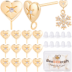 16Pcs Brass Micro Pave Clear Cubic Zirconia Stud Earring Findings, Long-Lasting Plated, Nickel Free, Real 18K Gold Plated, with 16Pcs Plastic Ear Nuts, Heart, 10.8x7.8mm, Hole: 2mm, Pin: 0.8mm(MAK-BBC0001-19A)
