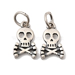925 Sterling Silver Halloween Skull Charms, with 925 Stamp, Antique Silver, 12.5x7.5x2.5mm, Jump Ring: 5.3x0.8mm, Inner Diameter: 3.7mm(STER-K188-10AS)