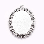 Tibetan Style Alloy Big Pendant Cabochon Settings, Oval, Antique Silver, Tray: 30x40mm, 54x40.5x1mm, Hole: 2mm(PALLOY-J577-25AS-NF)