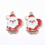 Golden Plated Alloy Enamel Pendants, for Christmas, Santa Claus with the Red Bag, White, 23x17x2mm, Hole: 1mm(ENAM-D040-C03-G)