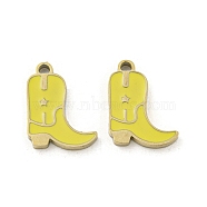 Ion Plating(IP) 316L Stainless Steel Charms, with Enamel, Real 18K Gold Plated, Cowboy Boot Charm, Yellow, 12x9.5x1.5mm, Hole: 1.2mm(STAS-D035-08G-02)