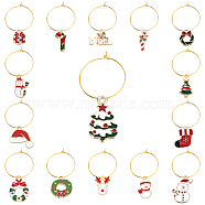 SUNNYCLUE 30Pcs 15 Style Alloy Enamel Pendants, with 30Pcs Brass Wine Glass Charm Rings, for Christmas, Mixed Shape, Mixed Color, 14~23x7.5~19x1.5~3mm, hole:1.5~2.5, 2pcs/style(PALLOY-SC0003-94)