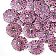 Printed Wooden Pendants, Flat Round, Hot Pink, 30x5mm, Hole: 1mm(WOOD-S045-034B)