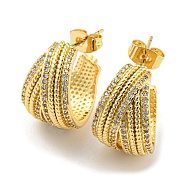 Brass Micro Pave Cubic Zirconia Stud Earrings, Split Earrings, Half Hoop Earrings, Real 16K Gold Plated, 18.5x12x18.5mm(EJEW-C066-01G)