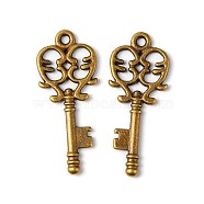 Retro Style Antique Bronze Plated Key Pendants, Key, Lead Free, Nickel Free and cadmium free, 33mm long, 14mm wide, 2mm thick, hole: 2mm(X-MLF11137Y-NF)