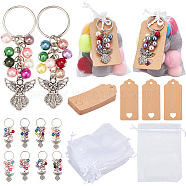 BENECREAT 20Pcs Acrylic Beads & Angel Alloy Pendant Keychain, with 20Pcs Paper Price Tags and 20Pcs Gift Bags, for Thanks Gift, Antique Silver, 8cm(DIY-BC0009-78)