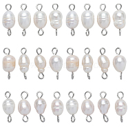30Pcs Natural Cultured Freshwater Pearl Connector Charms, Rice Links, with Stainless Steel Color Plated 304 Stainless Steel Double Loops, White, 15x6mm, Hole: 2mm(FIND-SC0005-38)