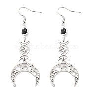 304 Stainless Steel with Rhinestone Dangle Earrings, Moon, Stainless Steel Color, 74.5x24mm(EJEW-Q802-03P)