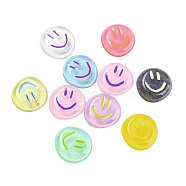 Transparent Resin Glitter Cabochons, Flat Round with Smiling Face, Mixed Color, 25x23.5x6mm(RESI-D003-11)