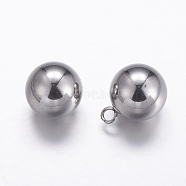 201 Stainless Steel Sphere Charms, Round Ball, Stainless Steel Color, 13x10mm, Hole: 2mm(STAS-K146-048-10mm)