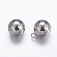 Tarnish Resistant 201 Stainless Steel Sphere Charms, Round Ball, Stainless Steel Color, 13x10mm, Hole: 2mm(STAS-K146-048-10mm)