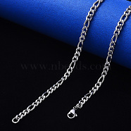 Non-Tarnish 304 Stainless Steel Figaro Chain Necklaces, with Lobster Claw Clasp, Stainless Steel Color, Link: 8.5x4x1.2mm and 6x4.5x1.2mm, 19.68 inch(50cm)(NJEW-S420-003B-P)