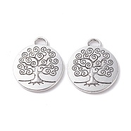 Tibetan Style Alloy Pendants, Flat Round with Tree, Antique Silver, 27.5x23.5x2mm, Hole: 4.5mm(FIND-XCP0001-38)