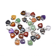 Natural & Synthetic Mixed Gemstone Charms, with Platinum Tone Brass Findings, Heart, 12.5~13x10x3~5mm, Hole: 2.5x4.5mm(G-F649-H)