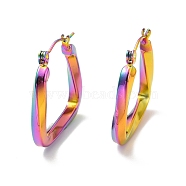 Ion Plating(IP) 304 Stainless Steel Trapezoid Hoop Earrings for Women, Rainbow Color, 25x26x3.5mm, Pin: 0.7mm(EJEW-P202-05MC)